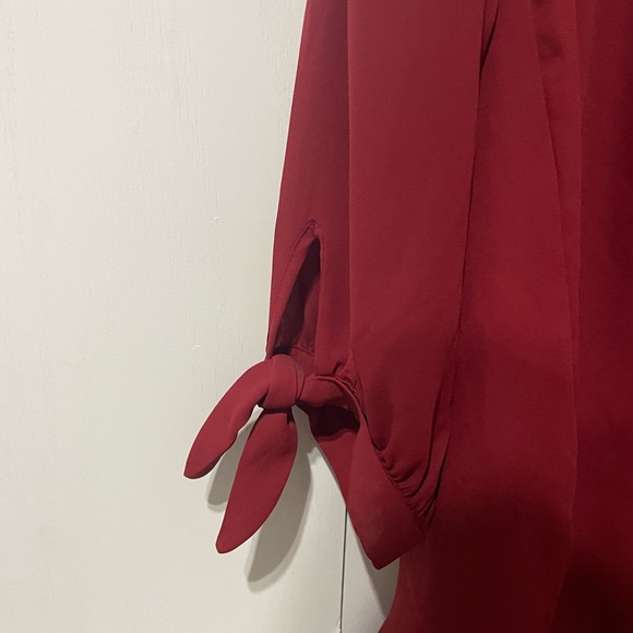 Express off the shoulder red shirt with tie sleeves that are 3/4 length. Size S - Picture 3 of 4